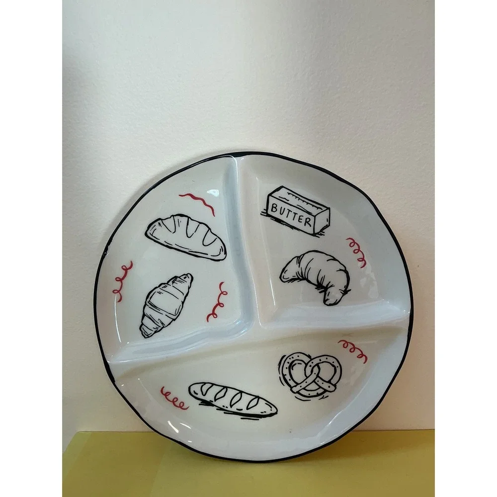 Dwell Studio Divided Breakfast Snack Plate Butter‎ Croissant Pretzel Bread